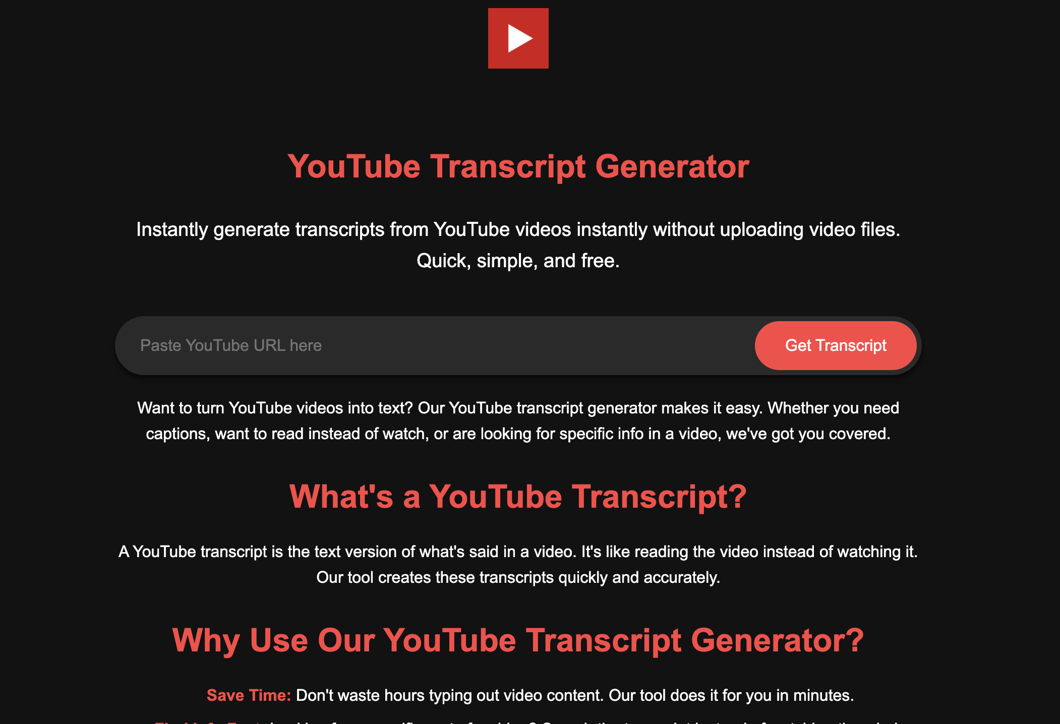 YouTube Transcript Generator Preview